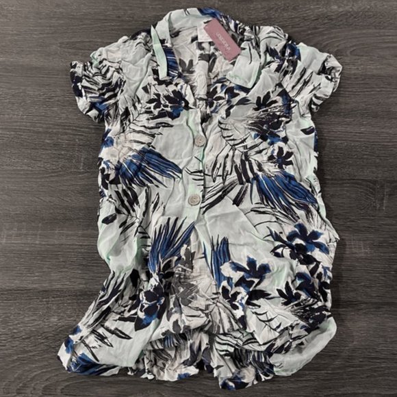 XHILARATION Blue Floral Button-Up Swimsuit Cover Up Shirt Dress - Picture 2 of 4